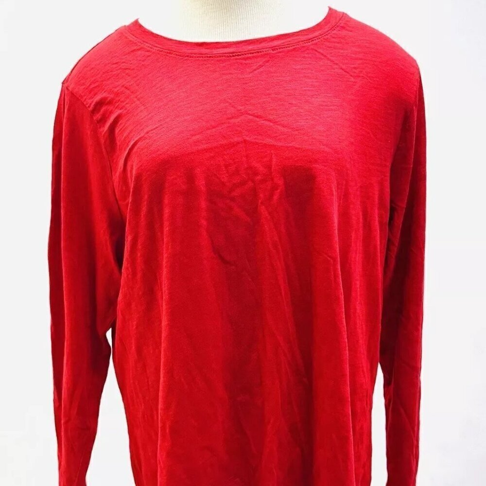 NWT SONOMA Women Long Sleeve Pullover Crew Neck 100% Cotton Red Shirt Size XL